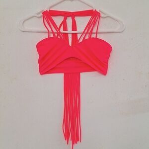 MIKOH Kahala Strappy Fluorescent Orange Halter Bikini Top size small S